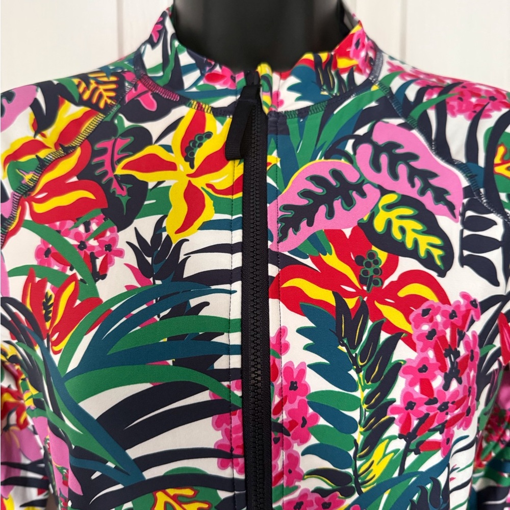 “J. CREW” Tropical Floral Long Sleeve Rash Guard Swimsuit - Picture 6 of 16